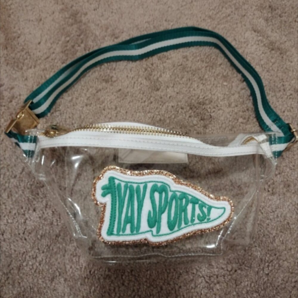 Stoney Clover Lane classic clear fanny pack with bespoke "YAY SPORTS" patch